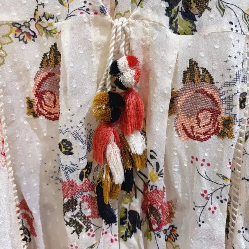 [SOLD OUT] 자라 시스루 자수 블라우스 아이보리 플라워 에스닉 XS 새상품