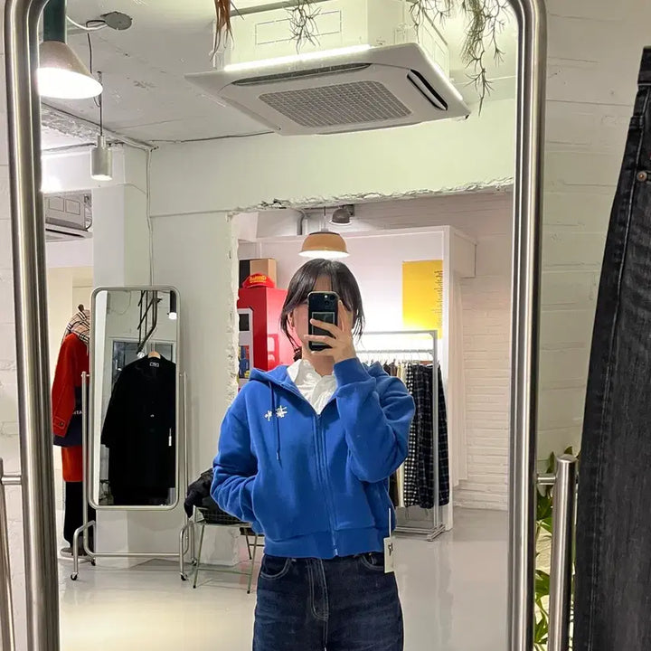 [BUNJANG] Stussy Blue Cropped Hoodie Zip-Up / 스투시 블루색상 후드집업