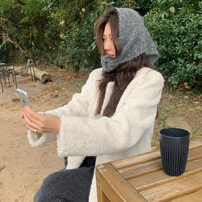 [BUNJANG] Tanat Knit Fur Jacket Ivory / 타낫 니트 퍼자켓 아이보리