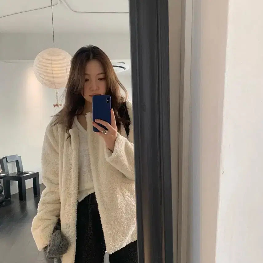 [BUNJANG] Tanat Knit Fur Jacket Ivory / 타낫 니트 퍼자켓 아이보리