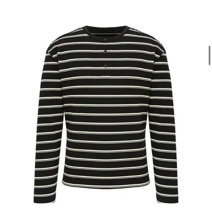 [BUNJANG] DNSR Striped Henley Long Sleeve Black XL / DNSR 디앤에스알 헨리넥 스트라이프 롱슬리브