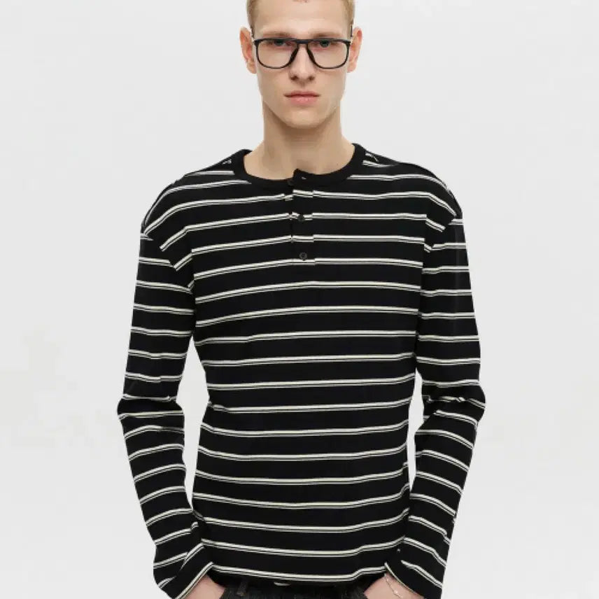 [BUNJANG] DNSR Striped Henley Long Sleeve Black XL / DNSR 디앤에스알 헨리넥 스트라이프 롱슬리브
