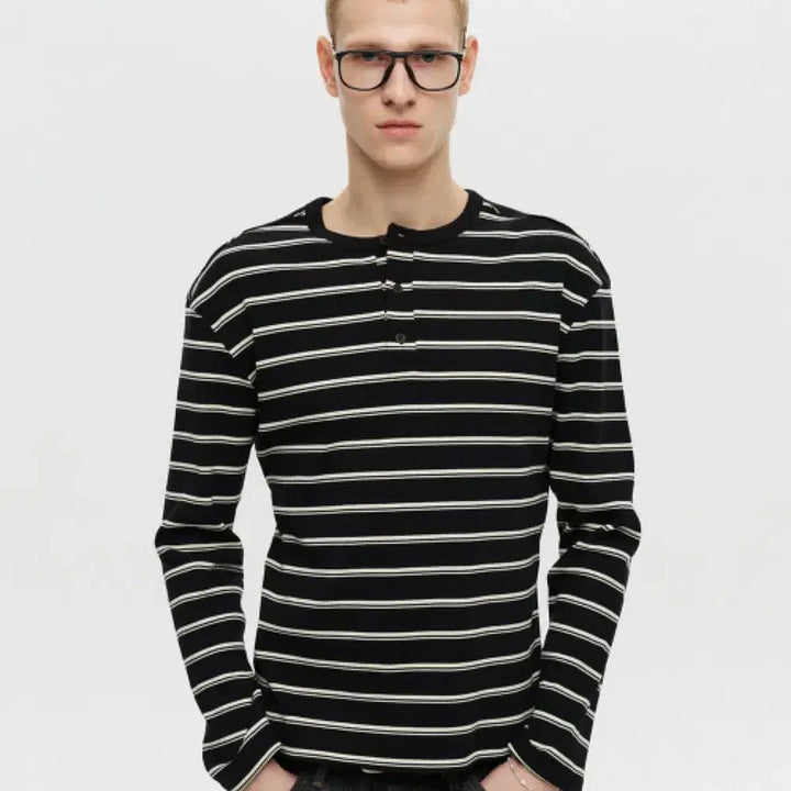 [BUNJANG] DNSR Striped Henley Long Sleeve Black XL / DNSR 디앤에스알 헨리넥 스트라이프 롱슬리브