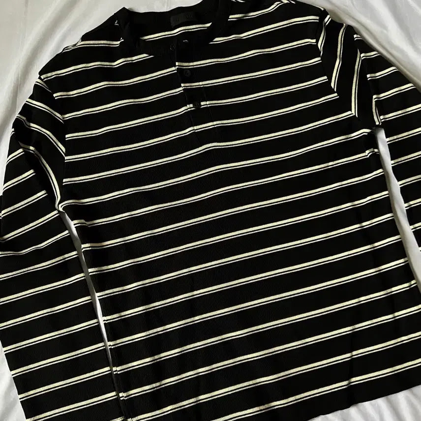[BUNJANG] DNSR Striped Henley Long Sleeve Black XL / DNSR 디앤에스알 헨리넥 스트라이프 롱슬리브