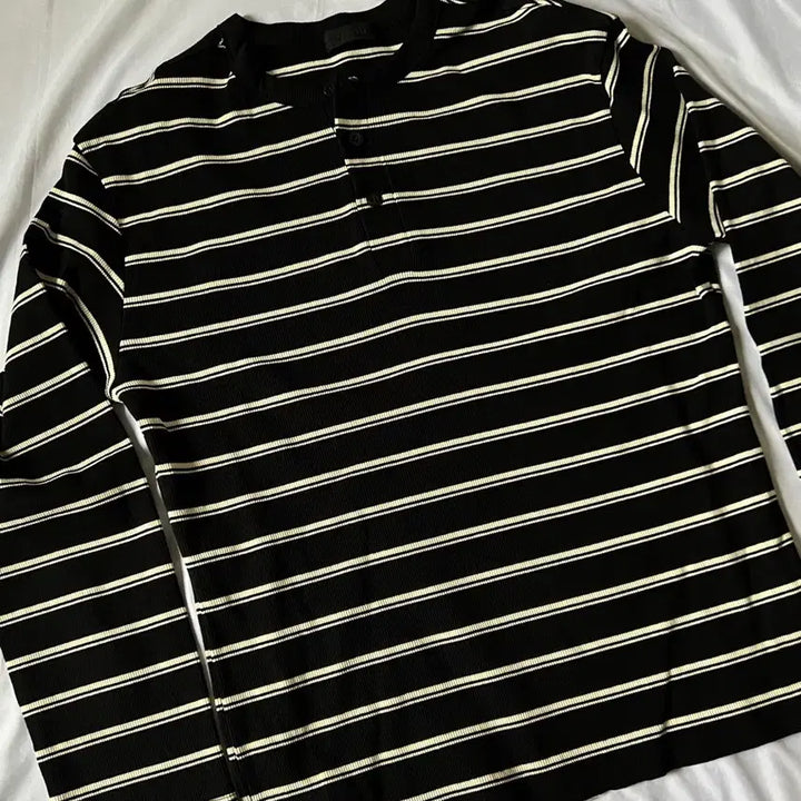 [BUNJANG] DNSR Striped Henley Long Sleeve Black XL / DNSR 디앤에스알 헨리넥 스트라이프 롱슬리브