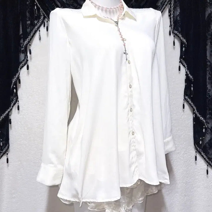 [BUNJANG] Ingni Romantic Gyaru Ivory Lace See-through Blouse Shirt / 잉그니 로맨틱갸루 로걀 아이보리 레이스 시스루 블라우스 셔츠 양산형 핀터