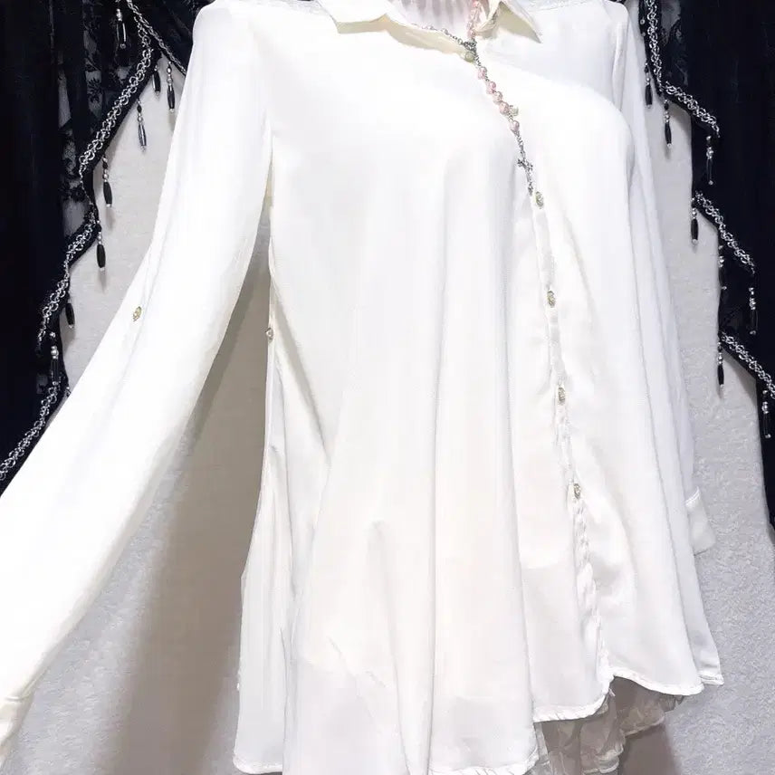 [BUNJANG] Ingni Romantic Gyaru Ivory Lace See-through Blouse Shirt / 잉그니 로맨틱갸루 로걀 아이보리 레이스 시스루 블라우스 셔츠 양산형 핀터