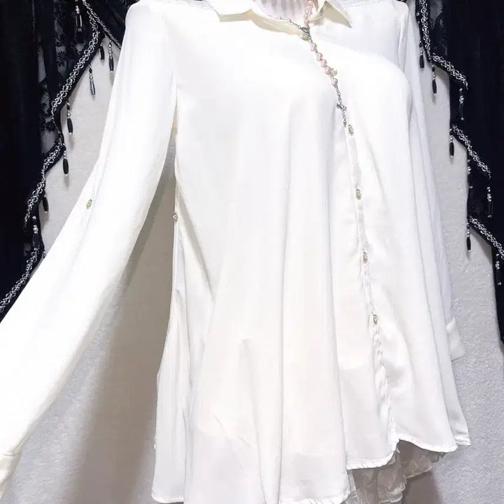 [BUNJANG] Ingni Romantic Gyaru Ivory Lace See-through Blouse Shirt / 잉그니 로맨틱갸루 로걀 아이보리 레이스 시스루 블라우스 셔츠 양산형 핀터