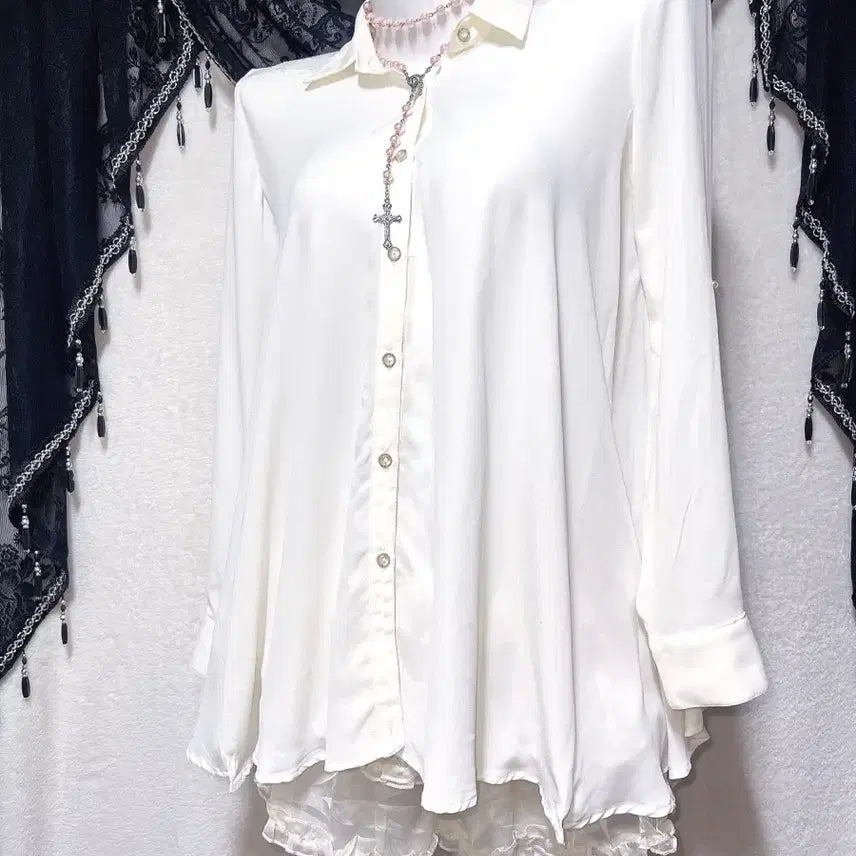 [BUNJANG] Ingni Romantic Gyaru Ivory Lace See-through Blouse Shirt / 잉그니 로맨틱갸루 로걀 아이보리 레이스 시스루 블라우스 셔츠 양산형 핀터