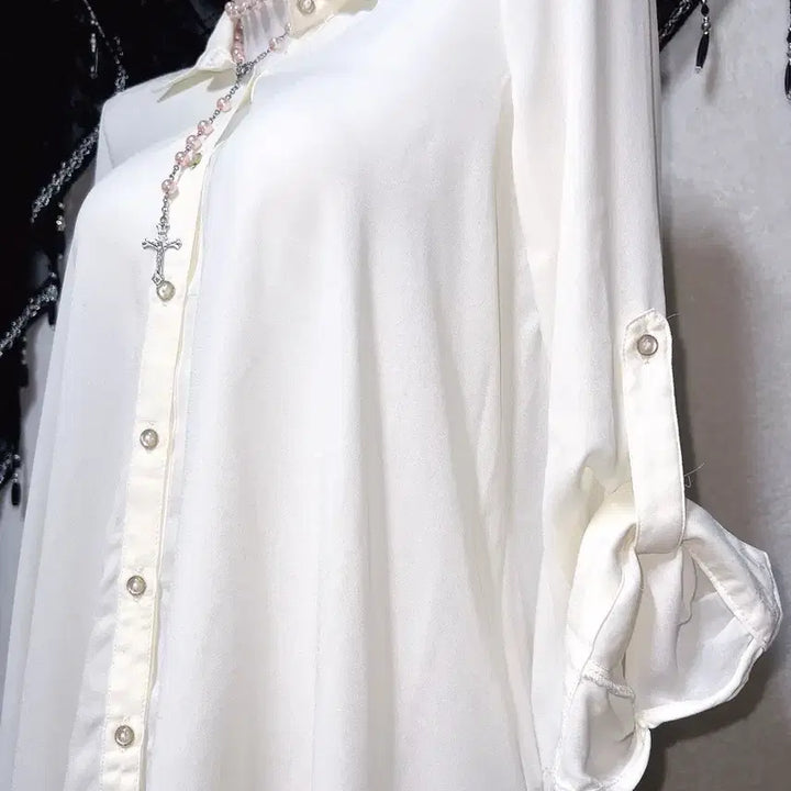 [BUNJANG] Ingni Romantic Gyaru Ivory Lace See-through Blouse Shirt / 잉그니 로맨틱갸루 로걀 아이보리 레이스 시스루 블라우스 셔츠 양산형 핀터