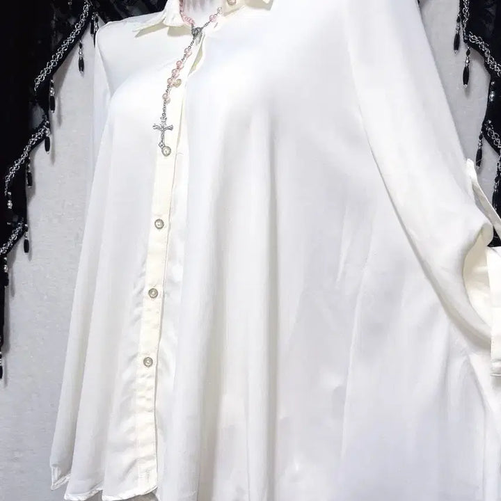 [BUNJANG] Ingni Romantic Gyaru Ivory Lace See-through Blouse Shirt / 잉그니 로맨틱갸루 로걀 아이보리 레이스 시스루 블라우스 셔츠 양산형 핀터