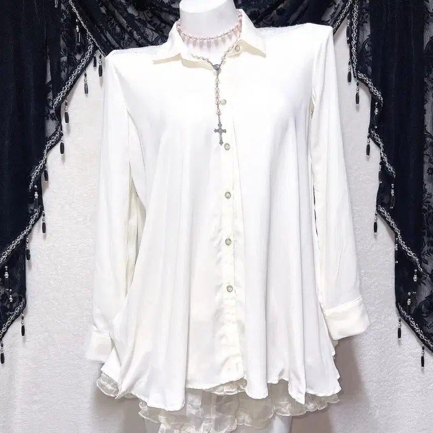 [BUNJANG] Ingni Romantic Gyaru Ivory Lace See-through Blouse Shirt / 잉그니 로맨틱갸루 로걀 아이보리 레이스 시스루 블라우스 셔츠 양산형 핀터