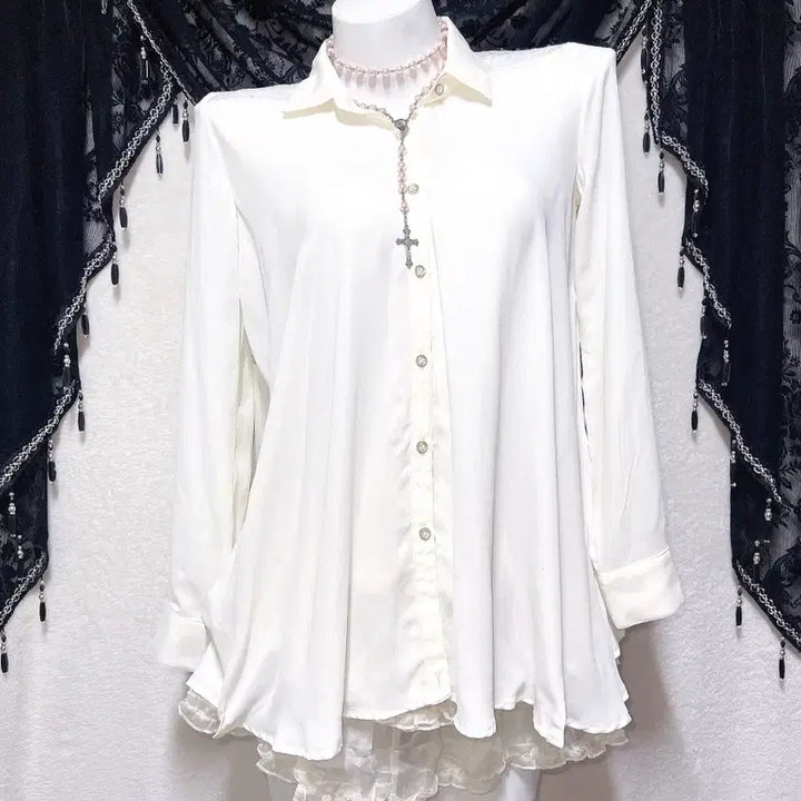 [BUNJANG] Ingni Romantic Gyaru Ivory Lace See-through Blouse Shirt / 잉그니 로맨틱갸루 로걀 아이보리 레이스 시스루 블라우스 셔츠 양산형 핀터