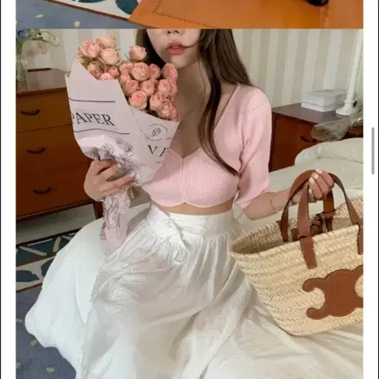 [BUNJANG] Pink Crop Cardigan (Size 55) / 크롭 핑크가디건 55