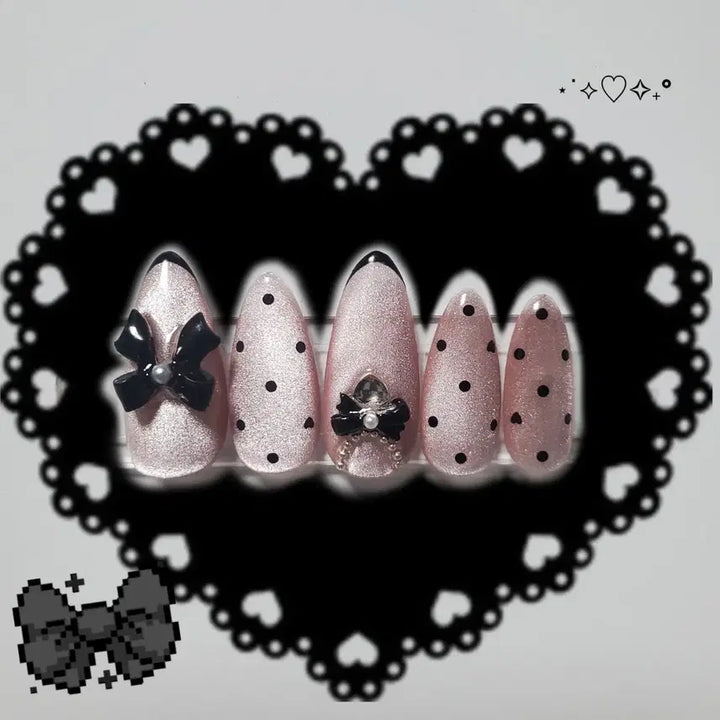 [BUNJANG] Ribbon Dot Pink Nail / 리본 도트 핑크 네일