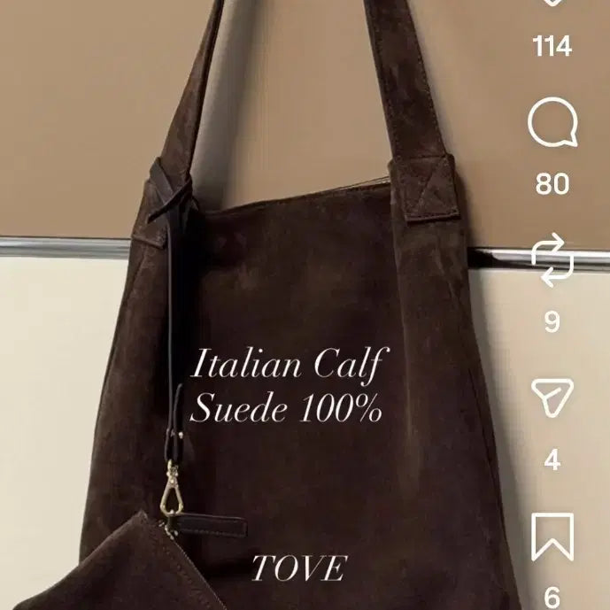 [BUNJANG] Tobb Suede Leather Shoulder Bag with Pouch / 토브 스웨이드 가죽 숄더백 + 파우치