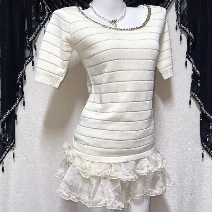 [BUNJANG] Rady Romantic Hime Knit Top / 라디 rady 오네갸루 로맨틱 히메 베메클 금장 체인 니트 로걀탑 핀터