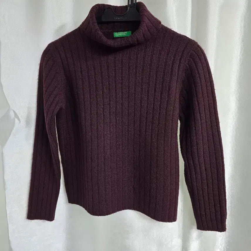 [BUNJANG] Benetton Ribbed Turtleneck Knit Burgundy / 베네통 골지 터틀넥 니트 버건디 (1672)