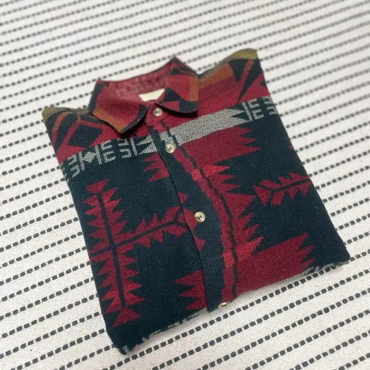 [BUNJANG] Vintage Ethnic Pattern Shirt Red/Black / 빈티지 에스닉 패턴 남방 셔츠 레드/블랙