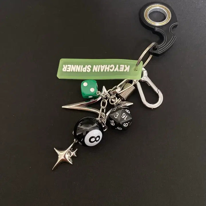 [BUNJANG] Spinner Dice Keychain with 8-Ball Charm / 회전 스피너 다이스 키링