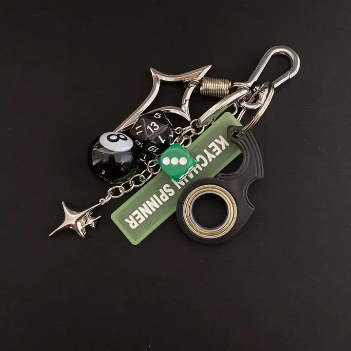 [BUNJANG] Spinner Dice Keychain with 8-Ball Charm / 회전 스피너 다이스 키링