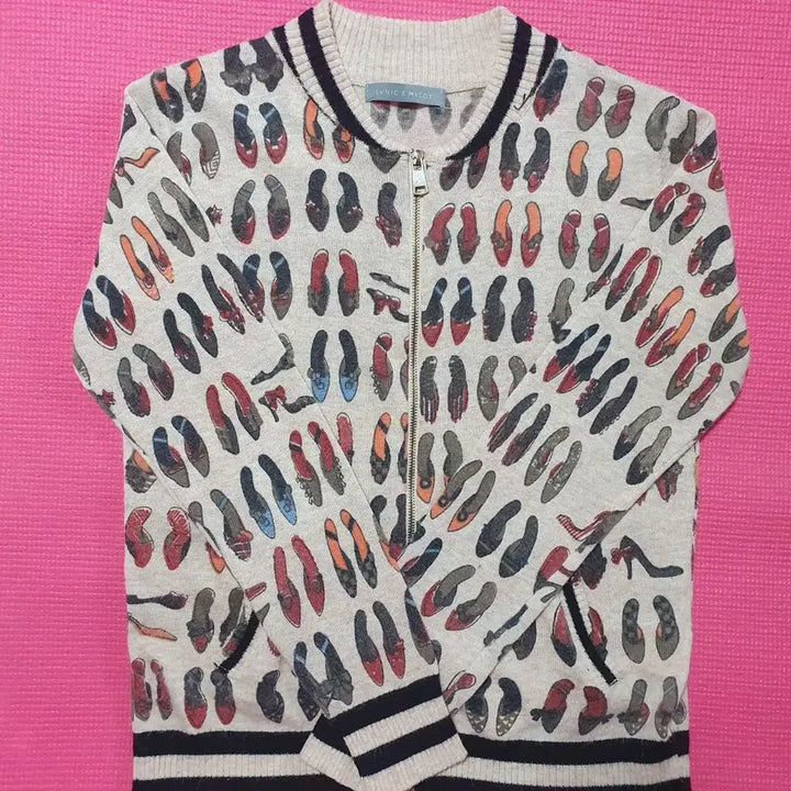 [BUNJANG] Rene & McCoy Shoe Pattern Zip-Up Cardigan / 르니 엔 맥코이 신발 패턴 집업 가디건