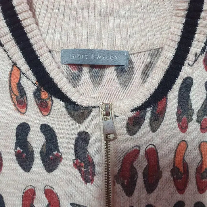 [BUNJANG] Rene & McCoy Shoe Pattern Zip-Up Cardigan / 르니 엔 맥코이 신발 패턴 집업 가디건