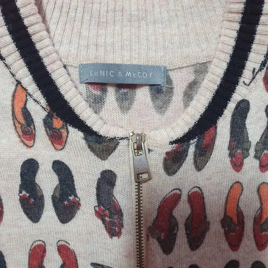 [BUNJANG] Rene & McCoy Shoe Pattern Zip-Up Cardigan / 르니 엔 맥코이 신발 패턴 집업 가디건