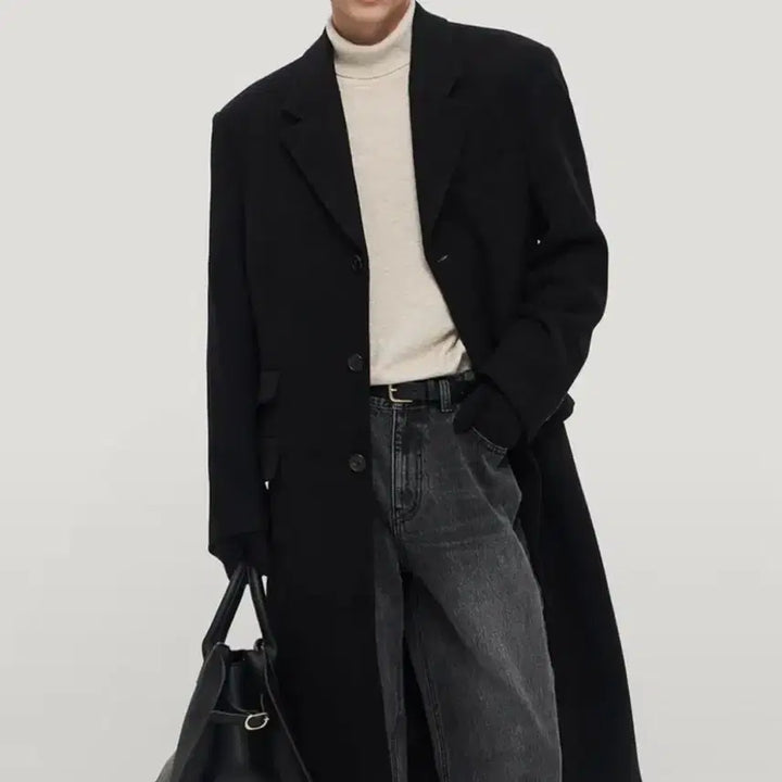 [BUNJANG] TNGT Black Cashmere 3-Button Tailored Coat 100 / tngt /블랙 대디핏 캐시미어 3버튼 테일러드 코트/100