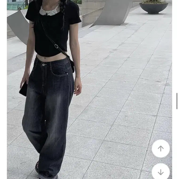 [BUNJANG] Dolce Black Washing Wide Pants (Size S) / 돌체 블랙 워싱 와이드팬츠 S