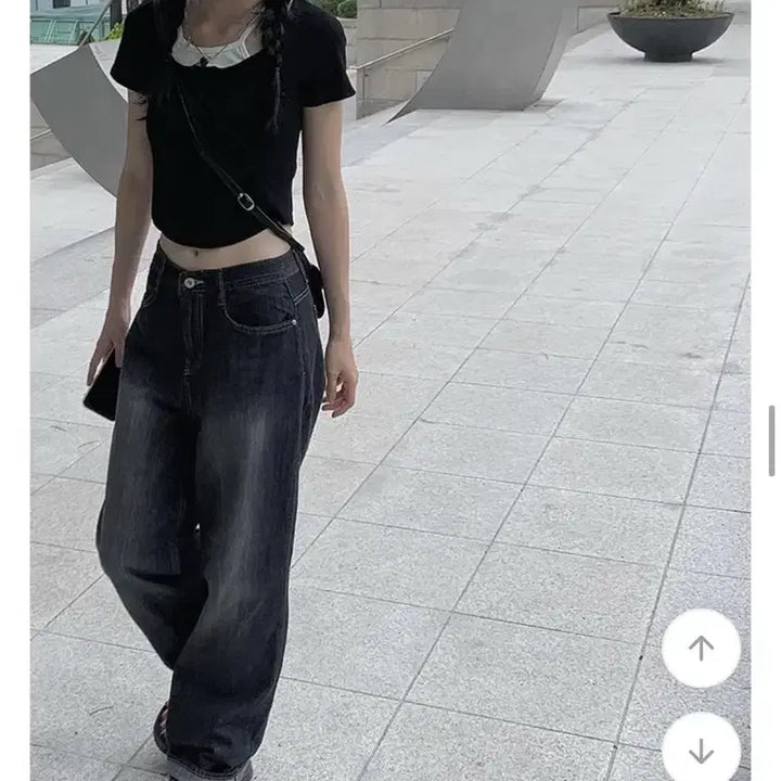[BUNJANG] Dolce Black Washing Wide Pants (Size S) / 돌체 블랙 워싱 와이드팬츠 S