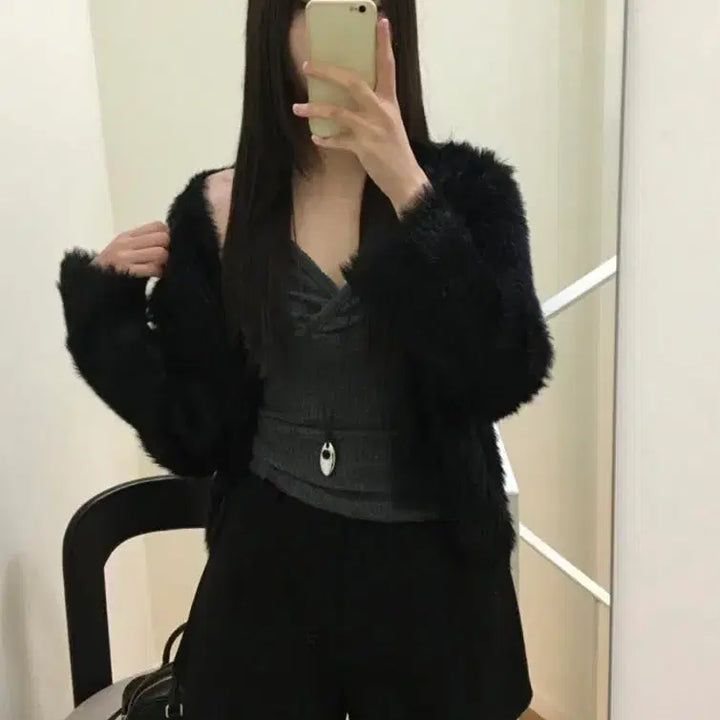 [BUNJANG] Limize Fundi Lace Ribbed Wrap Sleeveless Top Charcoal / 리미즈 펀디 레이스 골지 랩 나시 차콜