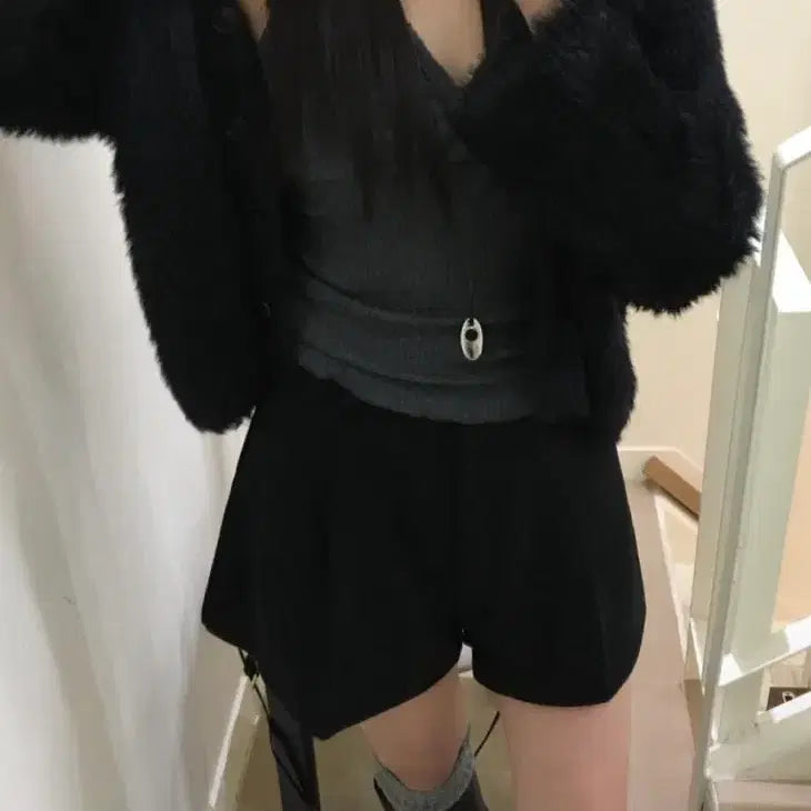 [BUNJANG] Limize Fundi Lace Ribbed Wrap Sleeveless Top Charcoal / 리미즈 펀디 레이스 골지 랩 나시 차콜
