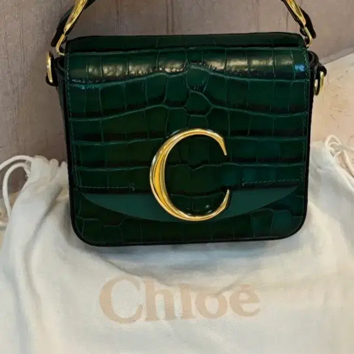 [BUNJANG] Chloé C Bag Green Croc Embossed Mini Shoulder Bag / 끌로에 C백 그린 크로커 엠보 / 미니 숄더백