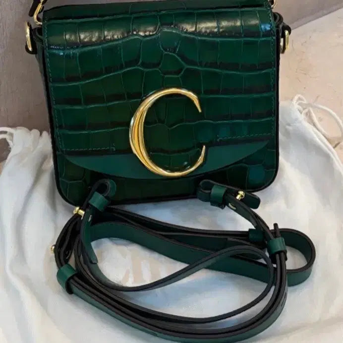 [BUNJANG] Chloé C Bag Green Croc Embossed Mini Shoulder Bag / 끌로에 C백 그린 크로커 엠보 / 미니 숄더백