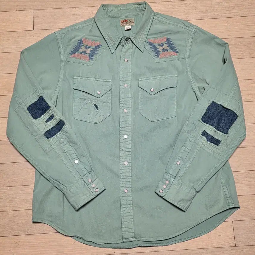 [BUNJANG] RRL Denim Patch Western Denim Shirt / RRL 랄프로렌 / 데님 패치 웨스턴 데님 셔츠 / XXL