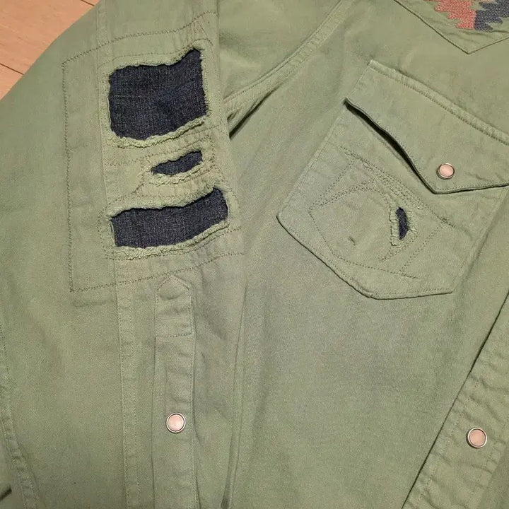 [BUNJANG] RRL Denim Patch Western Denim Shirt / RRL 랄프로렌 / 데님 패치 웨스턴 데님 셔츠 / XXL