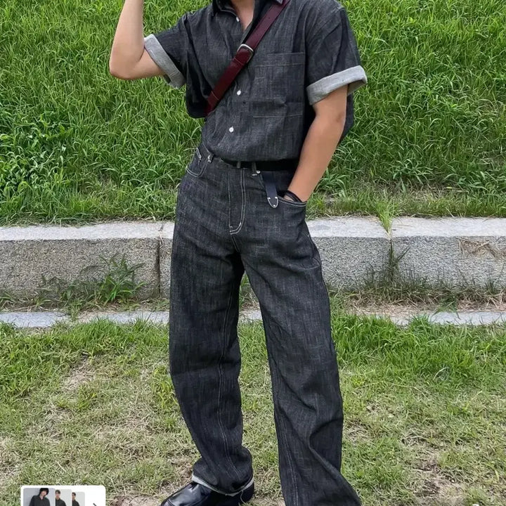 [BUNJANG] Urban Dress Denim Set (Shirt, Shorts, Pants) / 어반드레스 데님 반팔 셔츠/반바지/긴바지 셋업 새상품