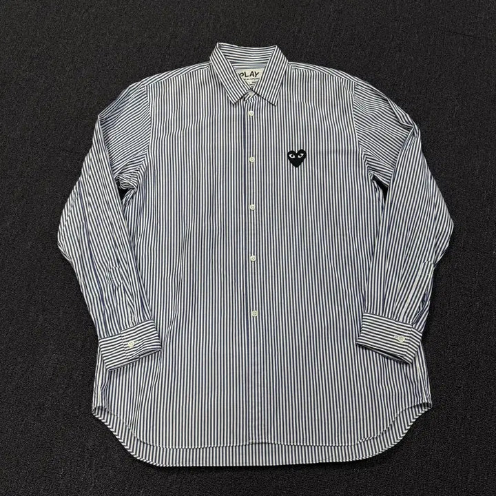 [BUNJANG] Comme des Garcons Stripe Heart Emblem Shirt / 꼼데가르송 스트라이프 하트와펜 셔츠