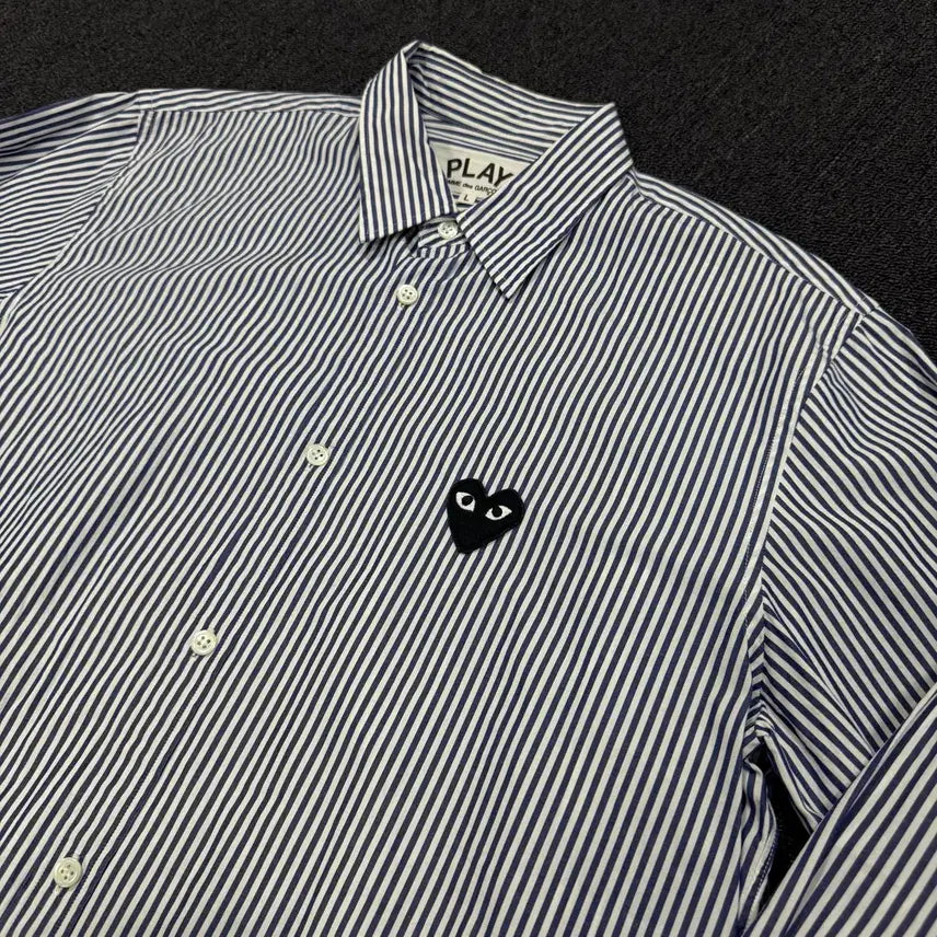 [BUNJANG] Comme des Garcons Stripe Heart Emblem Shirt / 꼼데가르송 스트라이프 하트와펜 셔츠