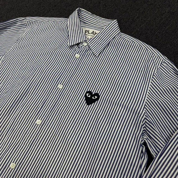 [BUNJANG] Comme des Garcons Stripe Heart Emblem Shirt / 꼼데가르송 스트라이프 하트와펜 셔츠