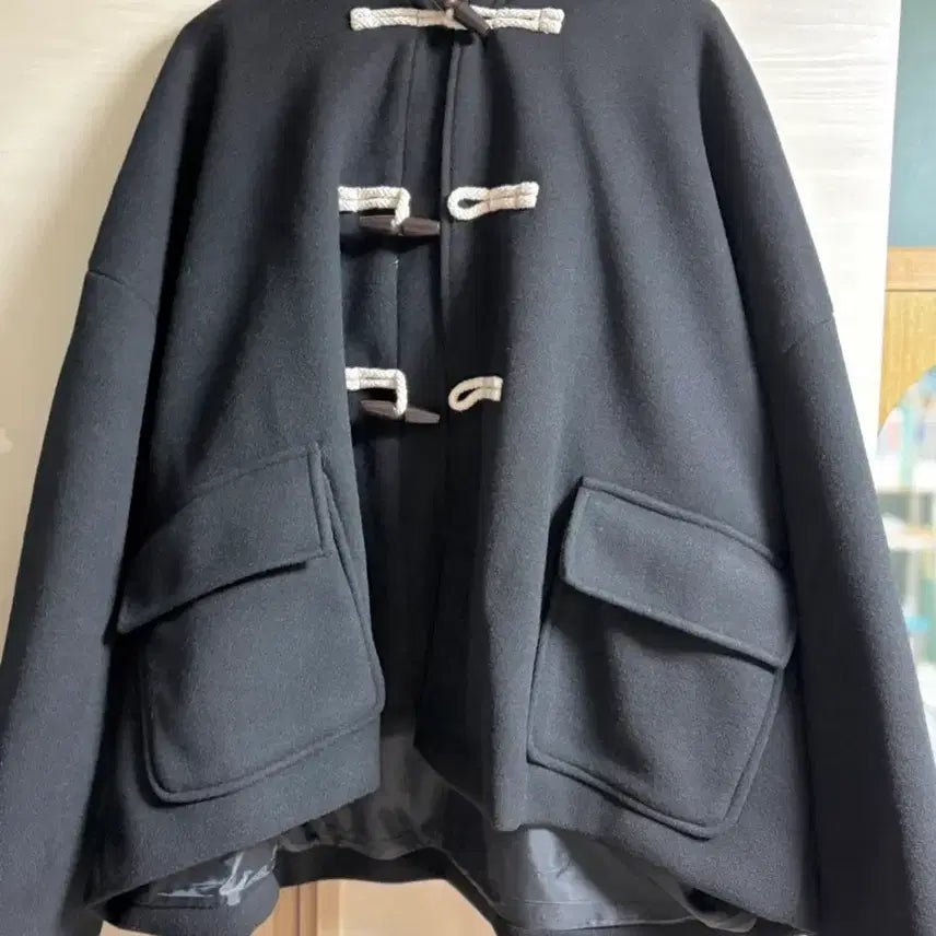 [BUNJANG] Black Duffle Hooded Coat / 블랙 떡볶이 후드코트