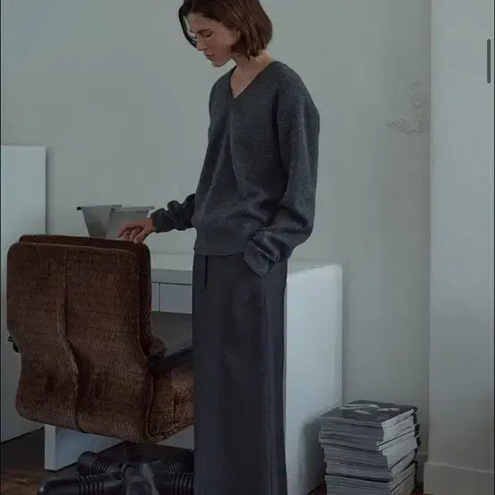 [BUNJANG] Ramele Maxi H-Line Skirt Charcoal / 라메레이 맥시 에이치라인 스커트 차콜 Maxi H-line Skirt