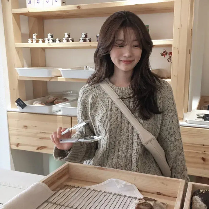 [BUNJANG] Slow and Cable Knit Cookie Beige / 슬로우앤드 케이블니트 쿠키베이지