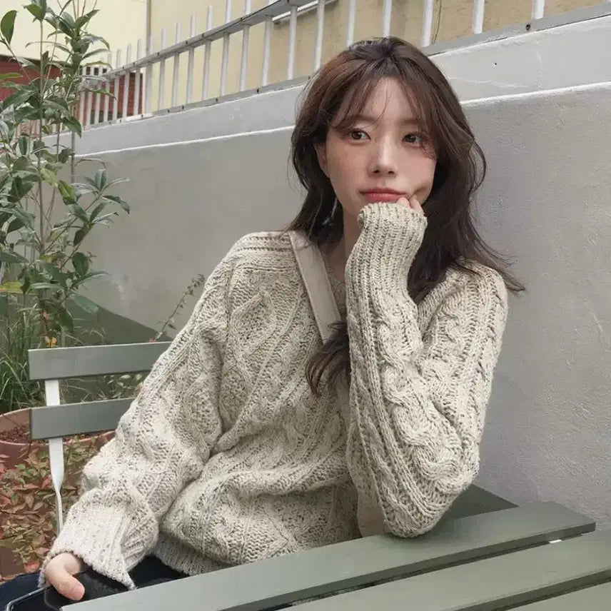 [BUNJANG] Slow and Cable Knit Cookie Beige / 슬로우앤드 케이블니트 쿠키베이지