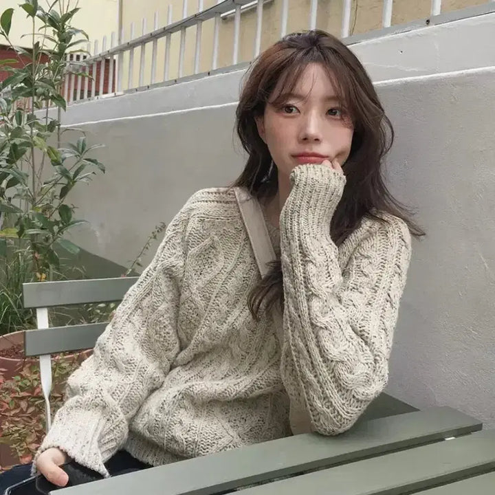 [BUNJANG] Slow and Cable Knit Cookie Beige / 슬로우앤드 케이블니트 쿠키베이지