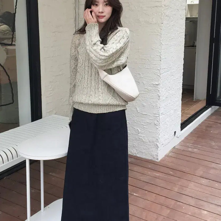 [BUNJANG] Slow and Cable Knit Cookie Beige / 슬로우앤드 케이블니트 쿠키베이지