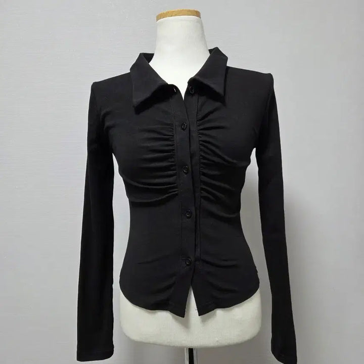 [BUNJANG] Black Shirred Glam Long Sleeve Blouse / 블랙 셔링 글램 긴팔 볼륨 굴림 블라우스