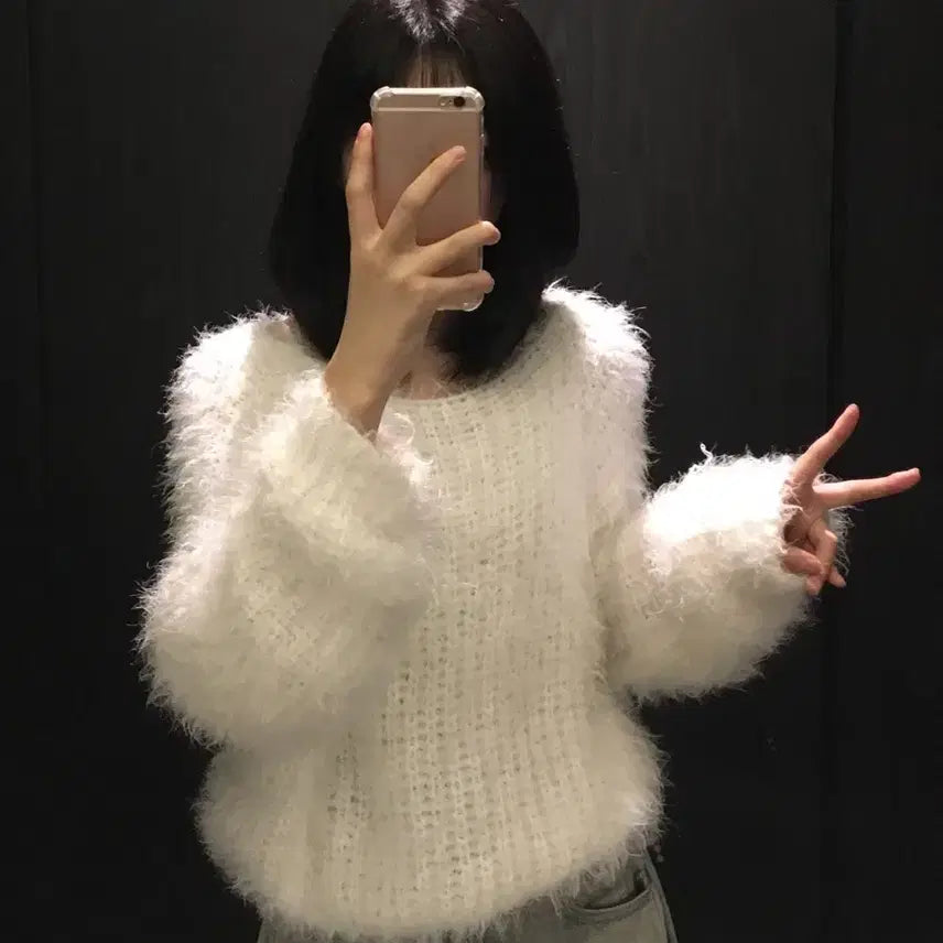 [BUNJANG] Angora Knit Top / 화이트 앙고라 니트 사진 잘나오는 핀터룩
