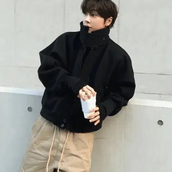 [BUNJANG] Blow Wool Collar Blouson Short Coat - Black / 새상품 블로우 울 카라 블루종 숏 코트 블랙